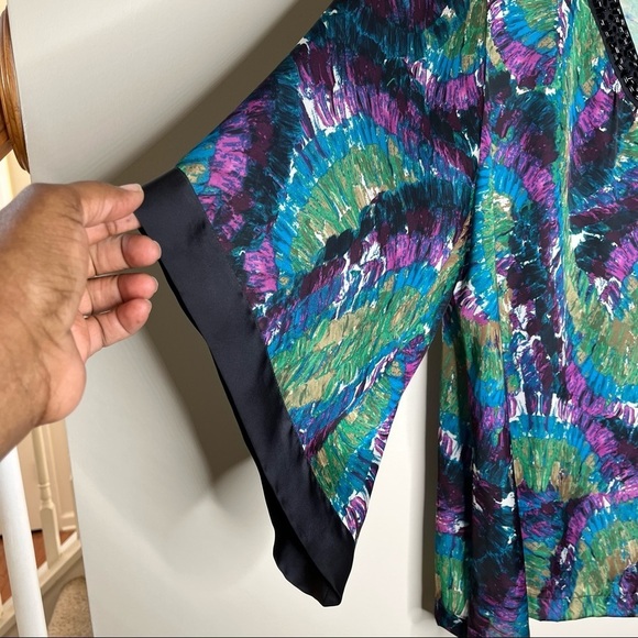 Dana Bachman Water Colors Asymmetric Sleeves Sequin Around Neckline Tunic SZ XL - Picture 3 of 14